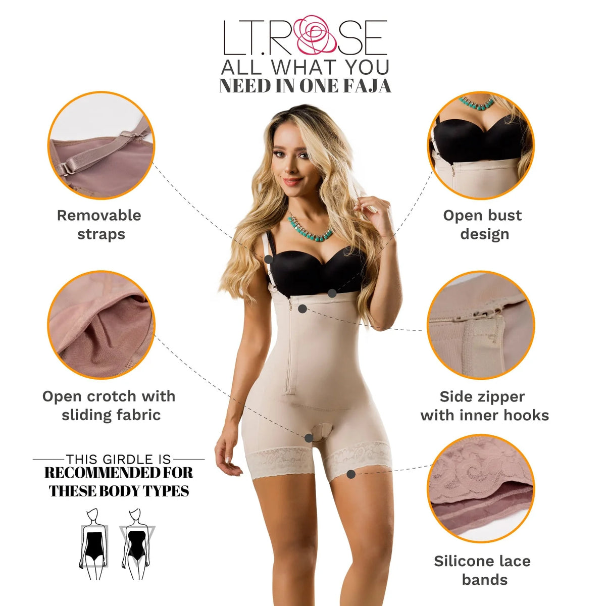 LT.ROSE 21111 Colombian Butt Lifter Body Shaper | Faja Levanta Cola | Laty Rose
