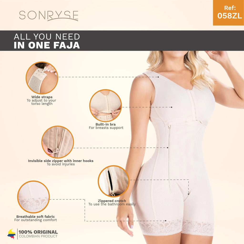 Postpartum Natural Birth Faja partially removable built-in bra Zippered crotch | Stage 2 | Sonryse