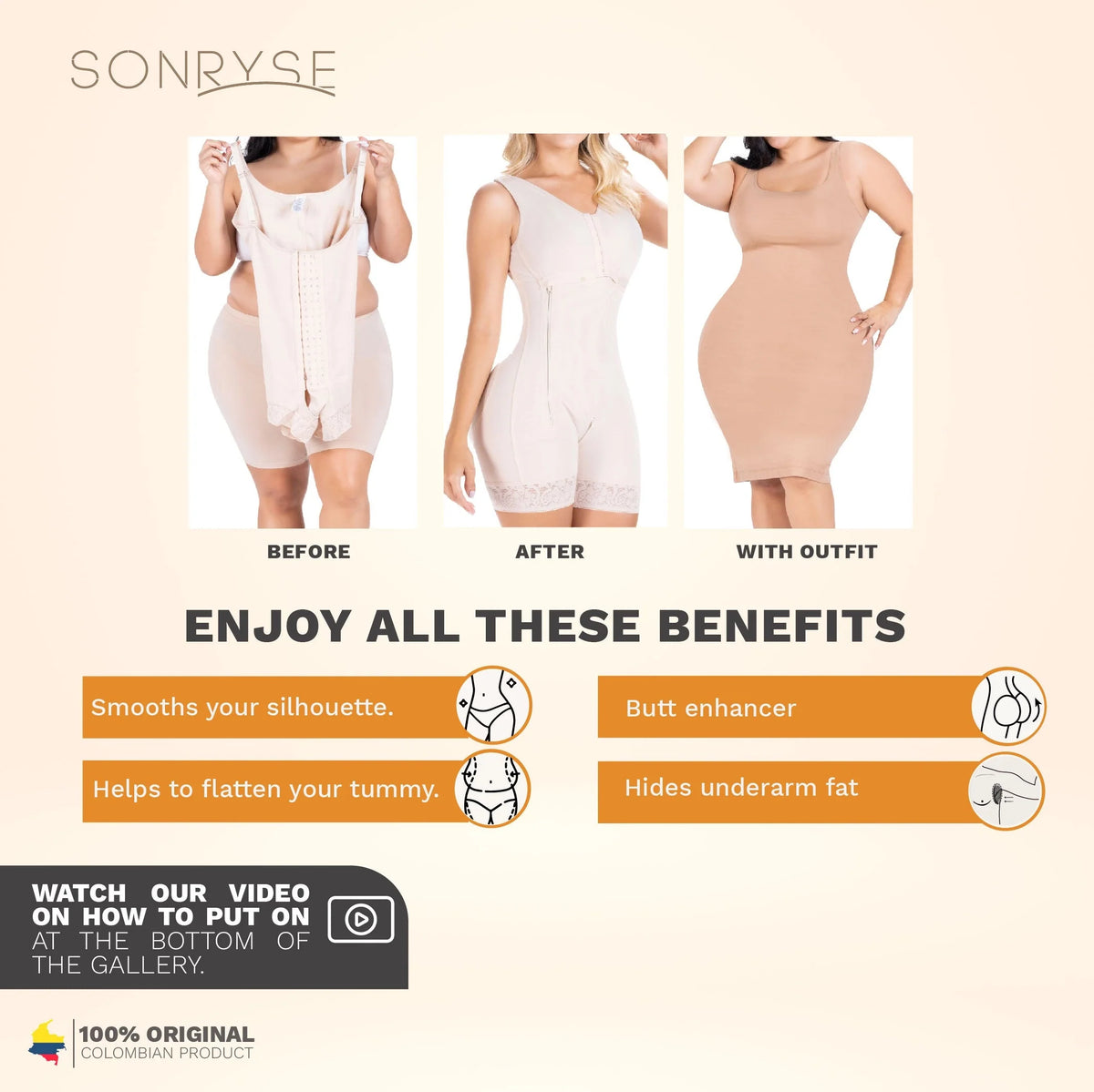 Postpartum Natural Birth Faja partially removable built-in bra Zippered crotch | Stage 2 | Sonryse
