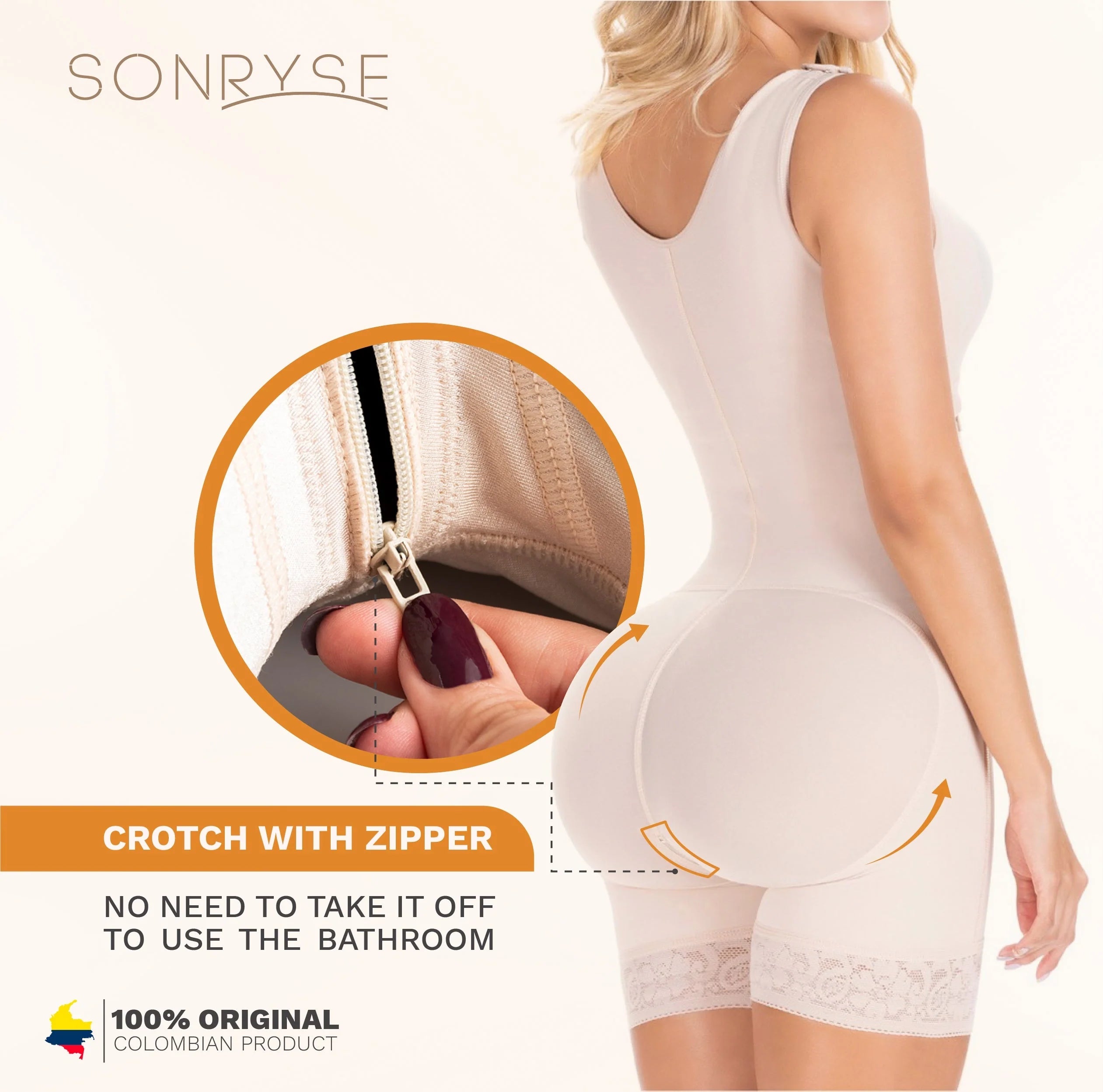 Postpartum Natural Birth Faja partially removable built-in bra Zippered crotch | Stage 2 | Sonryse