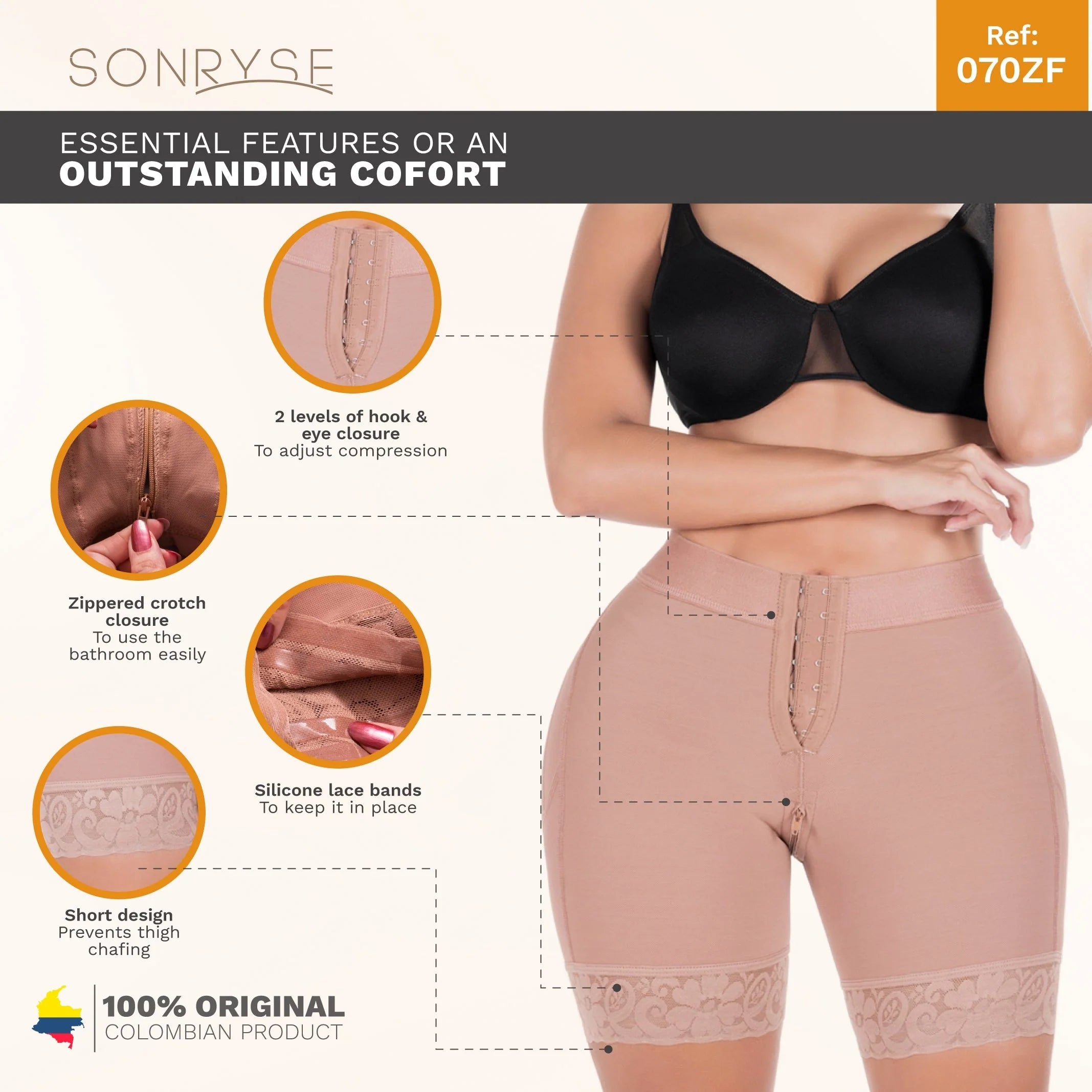 Seamless Daily Use Shapewear Shorts with Zipper SON-070 | Sonryse