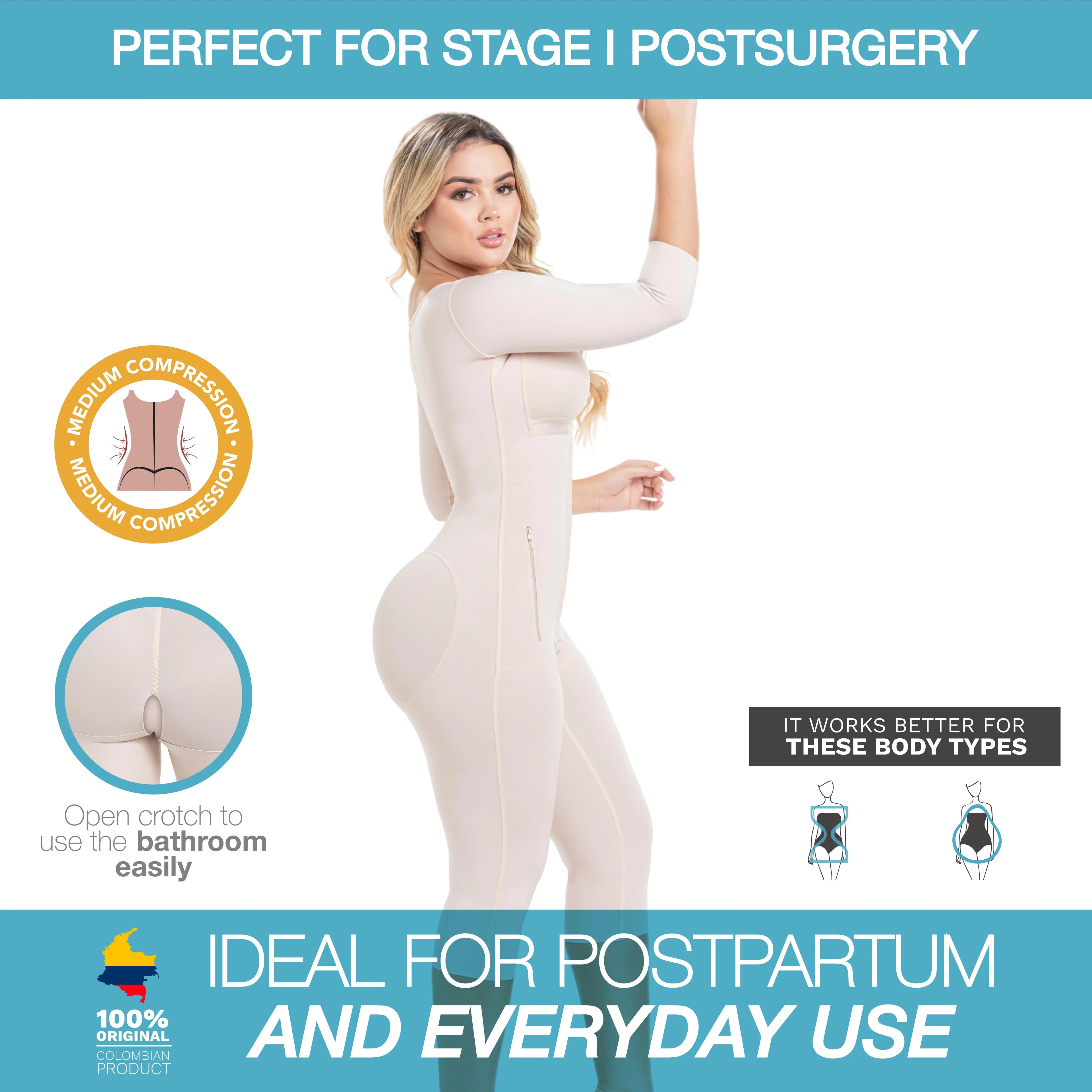 Post Surgery Stage 1 BBL Compression Garment Colombian Girdles Sonryse M104BF
